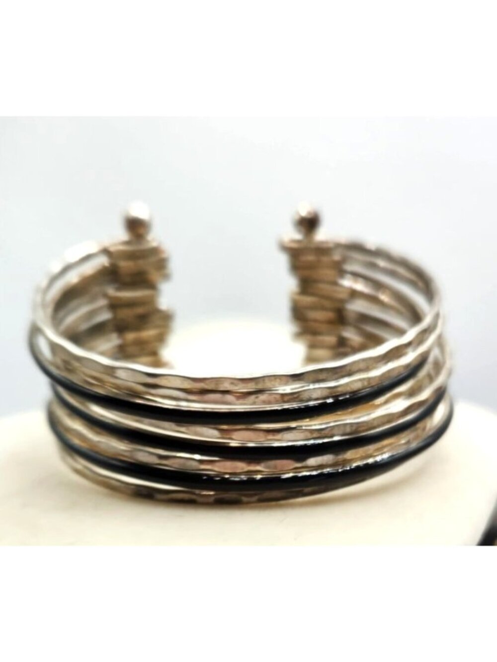 Multilayered Bracelets Metal Cuff Bracelet - Black & Silver Tone